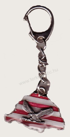 Nagy-Magyarországos fehér csíkos árpádsávos ezüst turulos (39x24mm) kulcstartó Nagy-Magyarországos fehér csíkos árpádsávos ezüst turulos (39x24mm) kulcstartó