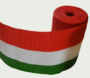 Nemzeti színű krepp papír 10cm széles x10m Nemzeti színű krepp papír 10cm széles x10m