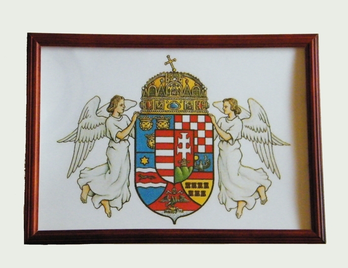 Asztalra tehető és falra akasztható üveglapos fakeretes angyalos címer 21X30cm Asztalra tehető és falra akasztható üveglapos fakeretes angyalos címer 21X30cm