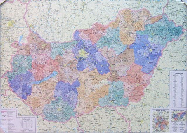 Magyarország régiói, megyéi, kistérségei és települése 120x87 cm Magyarország régiói, megyéi, kistérségei és települése 120x87 cm