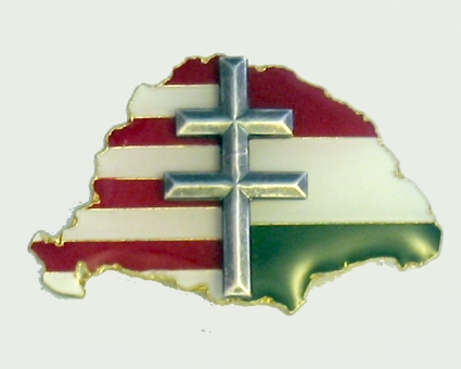 Nagy-Magyarországos osztott, ezüst kettős kereszttel jelvény (39x24 mm) Nagy-Magyarországos osztott, ezüst kettős kereszttel jelvény (39x24 mm)
