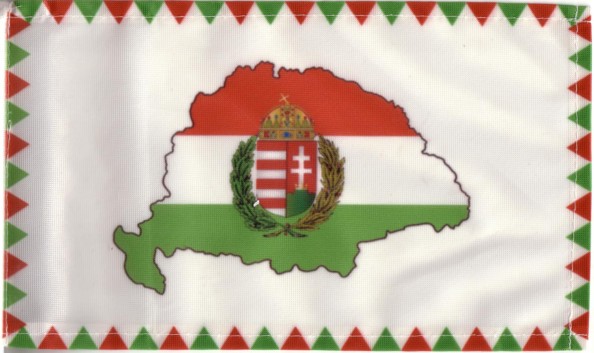 Farkasfogas nemzeti színű Nagy- Magyarországos koszorús címeres zászló Farkasfogas nemzeti színű Nagy- Magyarországos koszorús címeres zászló