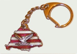 Nagy-Magyarországos ezüst csíkos árpádsávos ezüst turulos (39x24mm) kulcstartó Nagy-Magyarországos ezüst csíkos árpádsávos ezüst turulos (39x24mm) kulcstartó