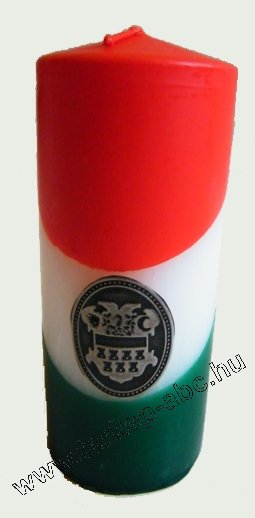 Nemzeti színű henger gyertya 15cm, ón Erdély címerrel (3,2x4cm) - Kattintásra bezárul