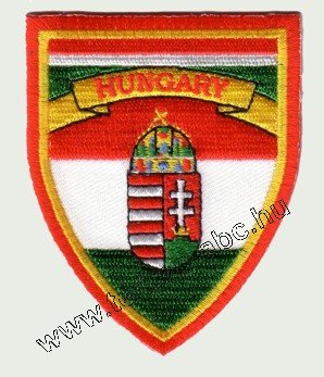 Felvasalhat hmzett piros-fehr-zld pajzs matrica Hungary felrattal (6X7,5cm cm) - Kattintsra bezrul