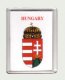 Magyar címer Hungary felírattal fehér alapon hűtőmágnes (műanyag keretes mágnes)