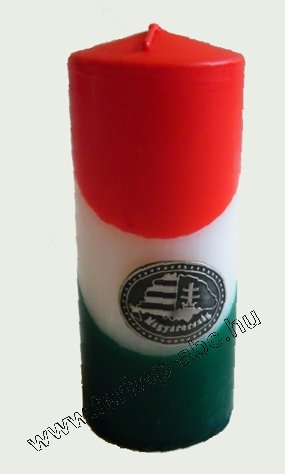 Nemzeti sznű henger gyertya 15cm, Nagy-Magyarorszg nmatricval (3,2x4cm) - Kattintsra bezrul