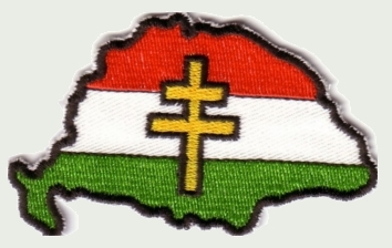 Felvasalhat� h�mzett matrica Nagy-Mo. kettős kereszttel 9x5,5cm